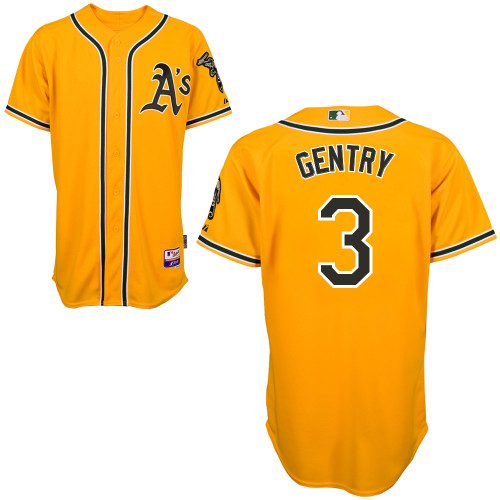 Craig Gentry #3 Youth Baseball Jersey-Oakland Athletics Authentic Yellow Cool Base MLB Jersey